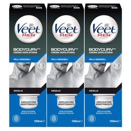 Veet For Men Hair Removal Cream for Sensitive Skin Removes Hair in 5 Minutes Dermatologically Tested Formula - 3 x 100ml Bottles