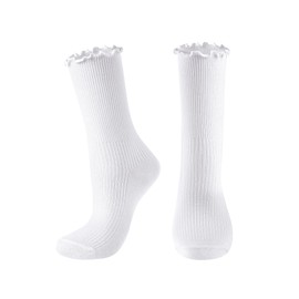 UTTPLL Womens-Ruffle-Turn-Cuff-Casual-Lettuce Socks Lightweight Princess Ankle Socks Athletic Cotton Crew Frilly Sock Gifts White One Size