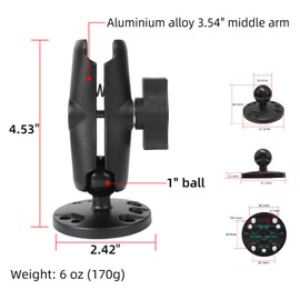 FPN 1" Ball Double Socket Arm with AMPS Hole Round Plate Base, Aluminum Alloy Arm&Drill Base, Compatible with RAM Mounts 1 Inch Ball Components, for Bike Car Motorcycle Phone Mount (4.53" Length)