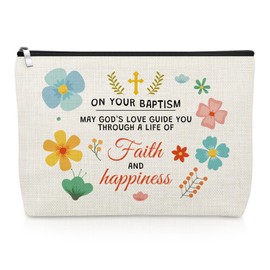 Christening Baptism Gifts Makeup Bag Christian Gifts for Women Daughter Granddaughter Sister Inspirational Religious Cosmetic Bag for Goddaughter Confirmation Travel Pouch Christmas Birthday Present