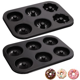 Zhaoyao 2 Pack Donut Pans, Carbon Steel Donut Pan for Baking with 6 Holes Non-Stick Stackable 10.4" x 7.28" Doughnut Pans Oven Safe Donut Molds for Bagels, Mini Cakes and Muffins