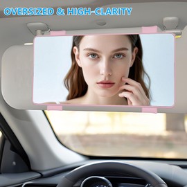 LAITEMEN Visor Mirror Car Accessories for Women Interior (No Light) - Passenger Car Accessories for Girl, Large Sun Visor Vanity Mirror for Truck - Pink (No LED Light)