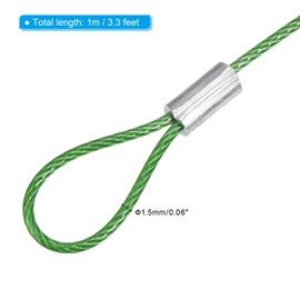 PATIKIL 3.3Ft Safety Cable Lock, 2 Pack Stainless Steel 1.5mm Dia Security Wire Rope with Double Loop for Stage Lighting Luggage Lock Green