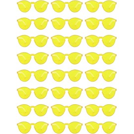 Hoteam 24 Pairs Rimless Round Sunglasses Bulk Tinted Party Sunglasses Transparent Candy Color Eyewear for Women Men Party (Yellow)