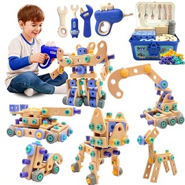 Kids STEM Building Toys For Ages 3-5 4-6 4-8 5-7 6-8 Years Old Boy Birthday Gift,101 Pcs Preschool Educational Construction Toys Tools Set With Drill,Toddler Design Drill Screw Toys (blue165)