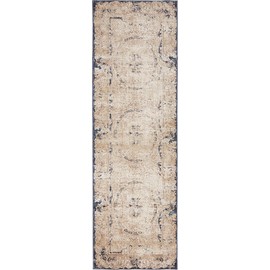 Unique Loom Chateau Distressed Vintage Traditional Textured Rug_VIL009, 2 Feet 2 Inch x 6 Feet 7 Inch, Beige/Navy Blue