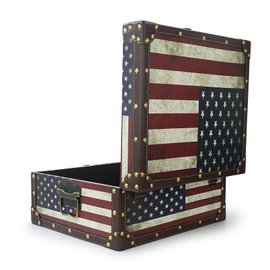 DreamsEden Large Wooden Decorative Storage Trunk - Vintage American Flag Memory Treasure Chest Box, 13.8" x 11.8" x 6.7"