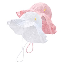 Baby Sun Hat Toddler Girl Beach Hat Adjustable Outdoor Summer Hat UPF 50+ Sun Protection Wide Brim Infant Kids (US, Age, 6 Months, 24 Months, Pink/White)