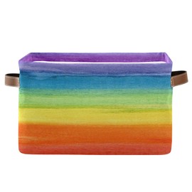 Large Storage Basket Colorful Stripe Rainbow Foldable Storage Box Organizer Bins with Handles for Bedroom Home Office