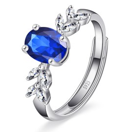 Bonlavie Created Sapphire Engagement Rings for Women Oval Cut Marquise 925 Sterling Silver Ring Adjustable Wedding Rings Band Width 2.3mm Open Size J1/2-S