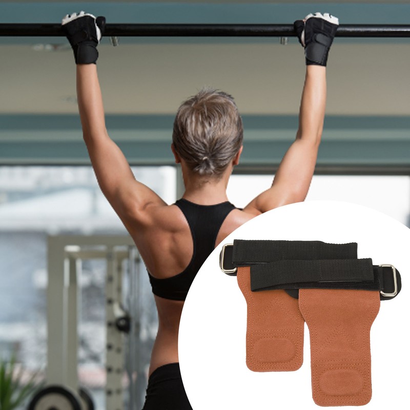 1 Pair Weight Lifting Grip Straps Double Cowskin Deadlifts Pull