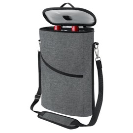 bruwaa 2 Bottle Wine Cooler Bag, Leakproof Insulated Padded Wine Gift Tote Carrier with Handle and Adjustable Shoulder Strap, for Travel, Wine Tasting, Party, Christmas Gift for Wine Lover - Grey