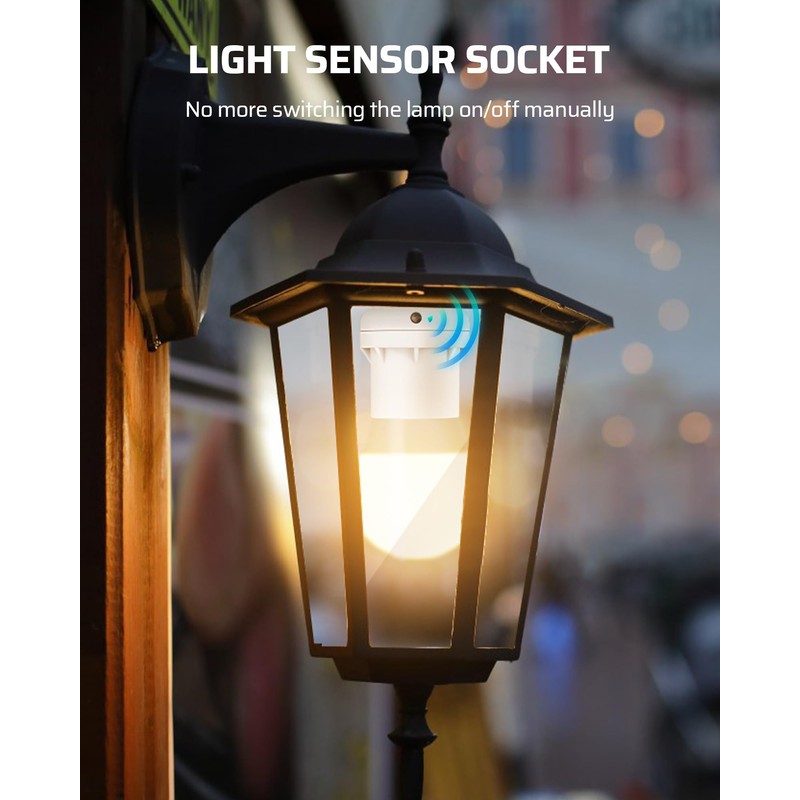 DEWENWILS Light Sensor Socket, E26/E27 Socket Adapter, Automatic Dusk to