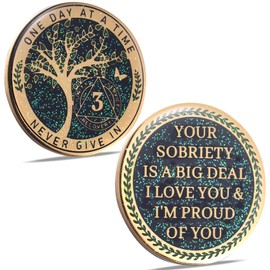 LParkin 24 Hours, 1/2 YearSobriety Chip, Tree of Life Recovery Coin, AA Recovery Medallion, Anniversary Token Sobriety Gifts, Alcoholics Anonymous Medallion (3 Years)
