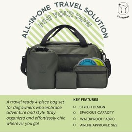 4-in-1 Dog Travel Bag Set – Airline Approved, Waterproof & Stylish Pet Carrier Accessories | Includes Food Pouch, Walking Bag & Poop Bag Dispenser | for Flights, Road Trips & Hikes