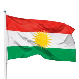 PHENO FLAGS Kurdistan Flag 90 x 150 cm - Weatherproof Flag with Brass Eyelets, 100% Polyester, Robust Double Stitching and in Vivid Colours - Ideal for Flag Lovers