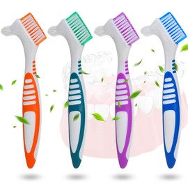 4 Stück Zahnbürste,Prothesen Zahnbürsten Reinigungsbürste Doppelborstenkopfpinsel,Falsche Zähne Bürste Zahnbürste Zahnbürste Mit Mehrschichtigen für Falsche Zähne Reinigung Zahnprothesenbürste