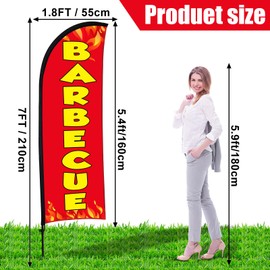 Buryeah 3 Sets Barbecue BBQ Feather Flag Kit 7 x 5.4 ft Barbecue Flag Banner with Pole Ground Stake and Portable Bag for Restaurant BBQ Sign Business Advertising Outside Ground (Red)