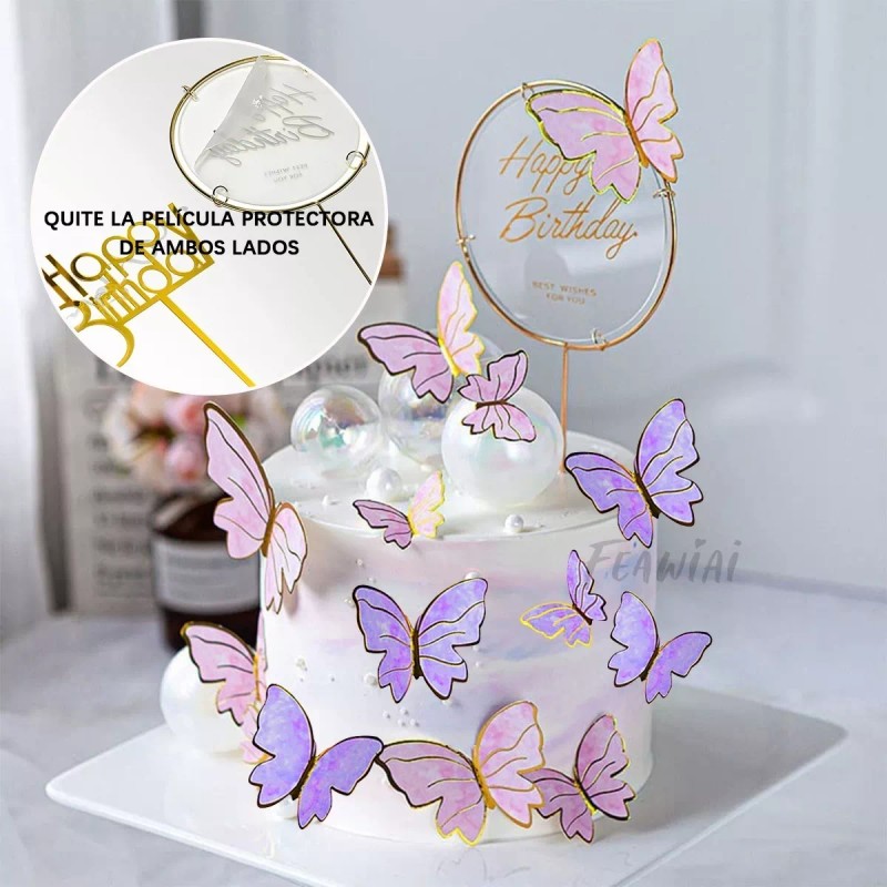 Feawiai 42pzs Decoración Pastel De Mariposa Letrero Feliz Cumpleaño