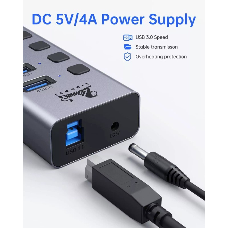 Lionwei Universal 8-Port Powered USB C Hub USB 3.0x6+SD/TF Card