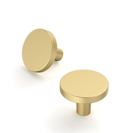 Amerdeco 10 Pack 1.3" (32mm) Brushed Gold Cabinet Knobs Modern Drawer Knobs for Kitchen, Dresser, and Bathroom Cabinets