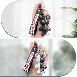 ziyue Robot Bear Pair Key Chain, Bear, Stylish, Cute, Bag Charm, Set of 2, Key Ring, Popular in Korea, Men's, Women's, Friends, Couples, Matching, Motorcycle, Car, Keychain, Keychain,, C:white+black