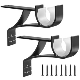 Anndason No Drilling Curtain Rod Brackets No Drill Curtain Rod Holders Curtain Rod Brackets Without Drilling Curtain Rod Hooks for 1 Inch Rod, Black Color, (Set of 2)
