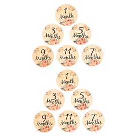 Kisangel 12 Pcs Wooden Flower Milestone Set Milestone Marker Discs Monthly Milestone Sign Months Milestone Wood Monthly Milestone Card Month Discs Newborn Month Card