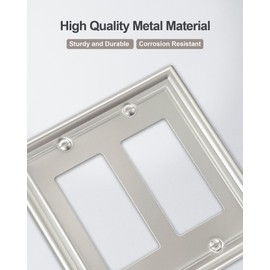 ZILLSEA 2-Pack Double Decorator Wall Plate, Satin Nickel Eletrical Outlet Cover Plate for Receptacle, Dimmer Switch, GFCI Outlet, Midsize, A035 Series