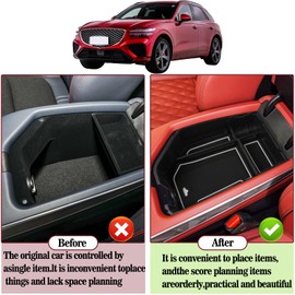 Jinmanyuan Center Console Organizer Tray Compatible with Genesis GV70 2019 2020 2021 2022 2023 2024 Accessories,Secondary Storage Armrest Glove Box - Black ABS