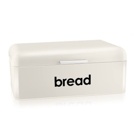 E-far Vintage Bread Box for Kitchen Countertop, Cream Metal Bread Storage Container Retro Bread Bin for Pastries/Loaves/Dry Food, Large Capacity & Modern Design (16.7” x 9” x 6.4”)