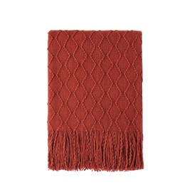 BOURINA Throw Blanket Textured Solid Soft Sofa Couch Cover Decorative Knitted Blanket (Cherry Red,50x60 inches)