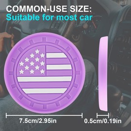 TNAIYH 4PCS American Flag Car Cup Holder Coaster, Non Slip Vehicle Insert Drink Mat, Patriotic Dustproof Automotive Interior Embedded Water Bottle Pad Accessories, Universal Fit (Purple)