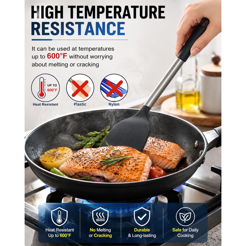 8 Pcs Silicone Spatula Set, Food Grade Kitchen Utensils Solid