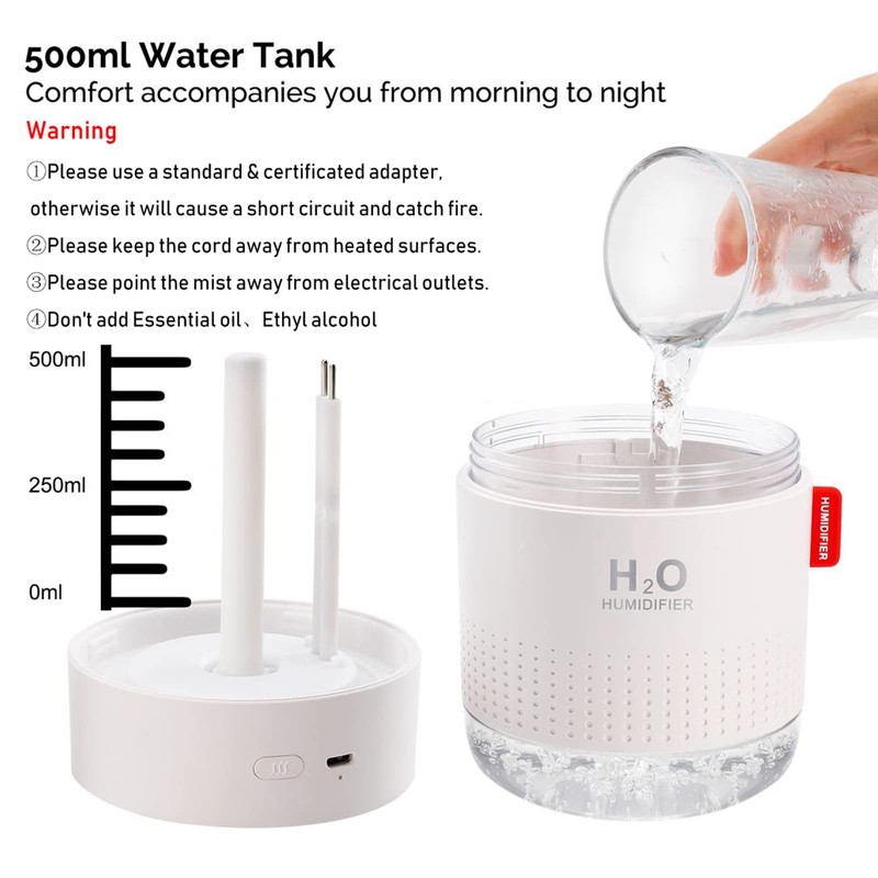 Portable Mini Humidifier, 500ml Small Cool Mist Humidifier, USB Personal