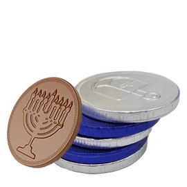 Hanukkah Chocolate Coins, Nut-Free, Belgian Blue and Silver Milk Chocolate Coin, Kosher Hanukkah Gelt in Gift Box (Single-Pack (1 Pound))