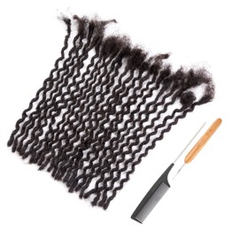 DAIXI 0.4cm Thickness 10 Strands 8 Inch 100% Human Hair Curly Wave Dreadlock Extensions for Man/Women Full Head Handmade Permanent loc Extensions Bundles Can Be Dyed Bleached Curled Twisted including