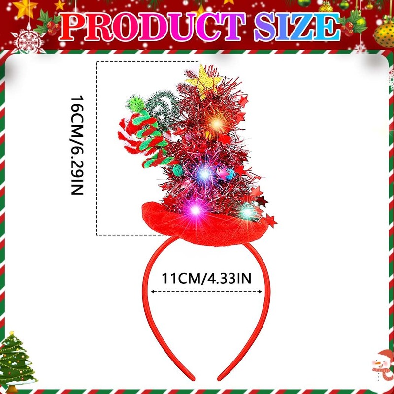 Reaky Light Up Christmas Headband Led Red Christmas Hat Headbands