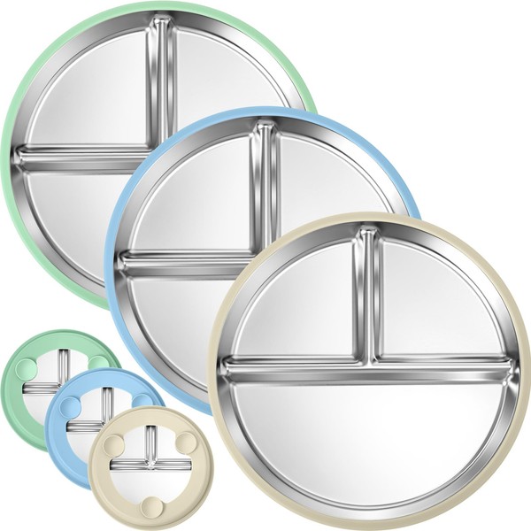 BUSOHA 3 Pack Stainless Steel Kids Plate with Suction -