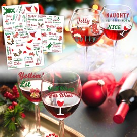Easma Christmas Wine Glass Decals Funny Glass Labels Christmas Quotes Stickers Wine Glass Markers Removable Peel and Stick Wall Decals for Merry Christmas Party Wedding Supplies