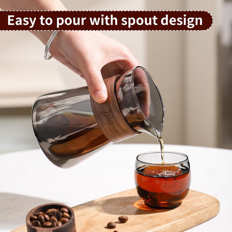 Bincoo 16oz Glass Coffee Carafe with Wood Heat-Resistant Layer, Coffee