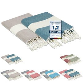 furora Holiday Beach Towel, Large, 100 x 200 cm: Cotton (Set of 2), Light, Long, Thin, Compact, Fouta Beach Towel, XXL, Hammam Towel, Sauna Towel, Women's and Men's Bath Towel, Beach Blanket, Holiday