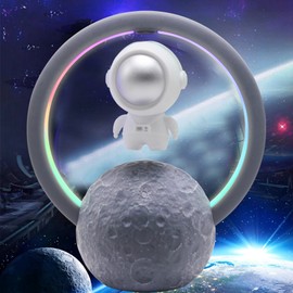 Bluetooth Speaker RGB Light Touch Adjustment 360 Degree Surround Magnetic Levitation Astronaut Speaker 598B Silver