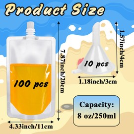 100 Pcs Plastic Flasks,8 Oz Concealable and Reusable Drink Pouches,Leak Proof Plastic Drinking Flasks for Travel Outdoor Sports Concerts Events