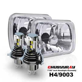 CHUSYYRAY FIT Ford F650 F750 F250 F350 E150 L9000 Pair 5x7\" 7x6 LED Headlights With Bulbs