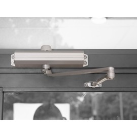 Global Door Controls Compact Commercial Door Closer in Aluminum with Adjustable Spring Tension - Sizes 1-4