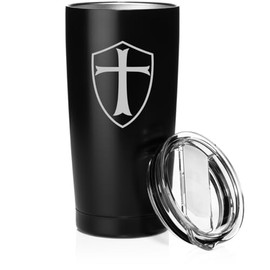 Smooth Body Tumbler Stainless Steel Vacuum Insulated Travel Mug Cup Gift Templar Shield Knight Cross (Black, 20 oz)