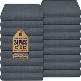 Canadian Linen Yukon Salon Washcloths, 24 Pack, 12”x12”, Soft Absorbent Cotton Towels, Lightweight Quick Dry Dish Cleaning Wash Cloth, Face Towel Set for Home Bathroom Hotel Hair Spa Kitchen Gym, Grey