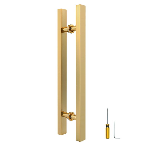 LVYIHAN 24 inch Stainless Steel Door Handle Double Sided, Pull Push Sliding Barn Door Handle, Commercial H Shape Glass Shower Door Pull Handles, Brushed Gold