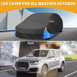 Partuto All-Weather Waterproof Car Cover - UV-Resistant Outdoor Full Exterior Protection for Ford Fiesta Sedan 210D-PU Black Blue with Right Side Zipper